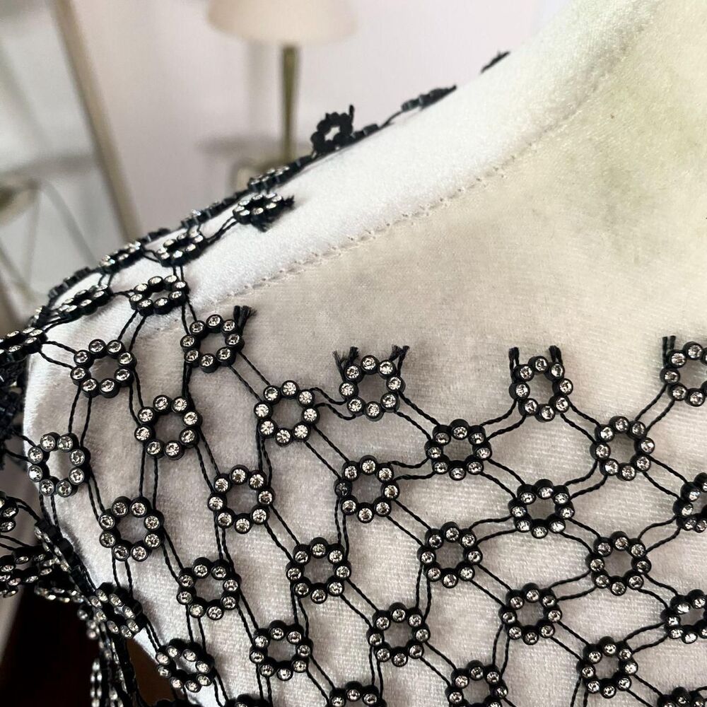 Black Silver Early 2000's See Through Rhinestone Fishnet Top OS / S / XS - Picture 6 of 8